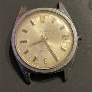 Silver Watch Caravella 1960-1970 damaged for parts or fix water resistant